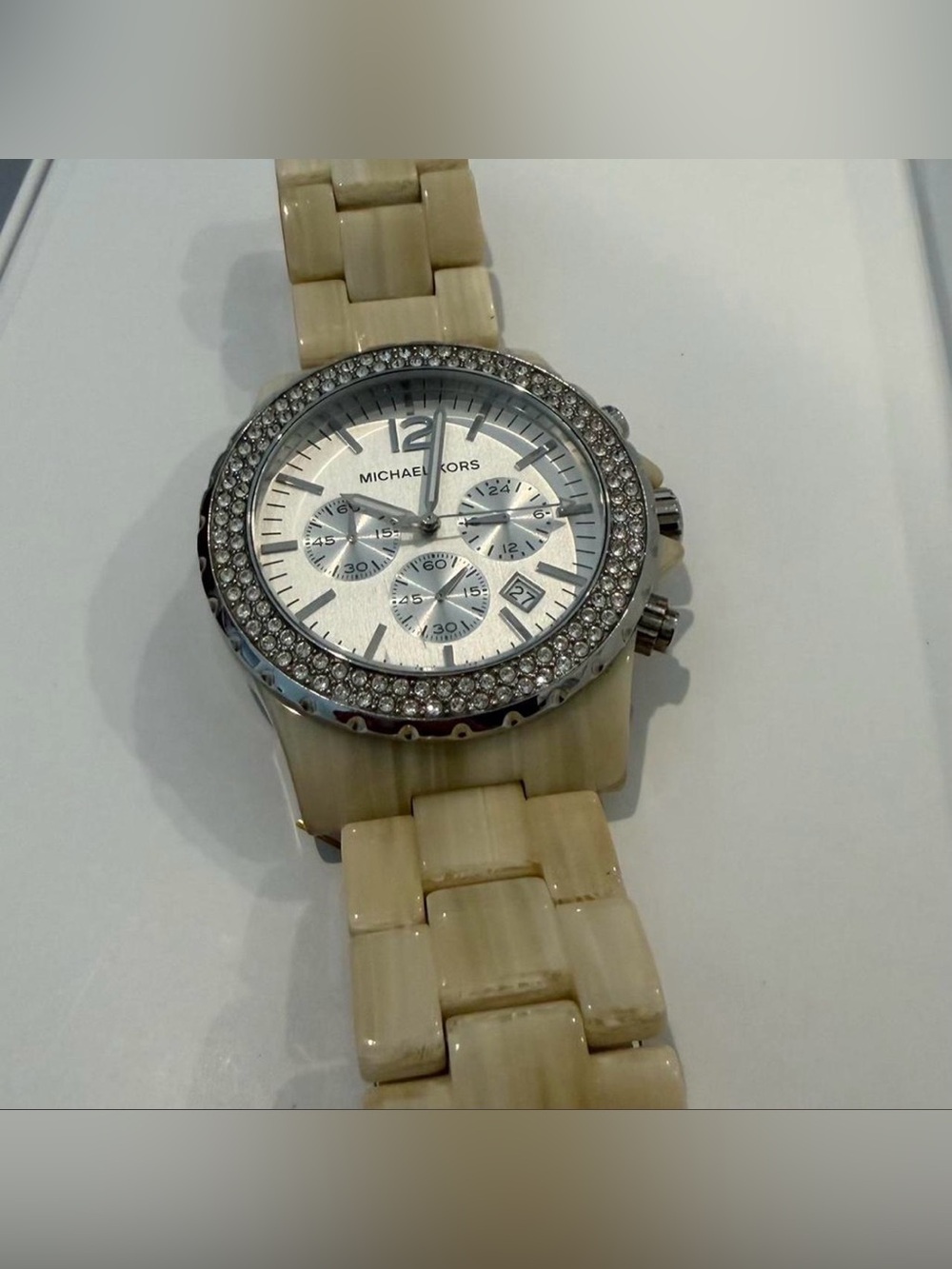 Michael Kors Unisex Beige Crystal-Accented Chronograph Watch